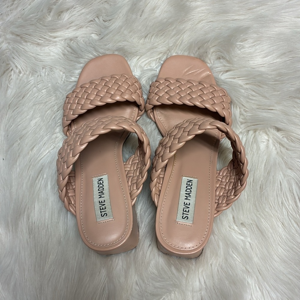 Steve Madden Daphnee Braided Light Tan / Nude Block Heel Sandals - Picture 8 of 16